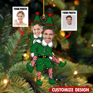 Personalized Couple Funny Elf Acrylic Photo Ornament - Gift For Couple