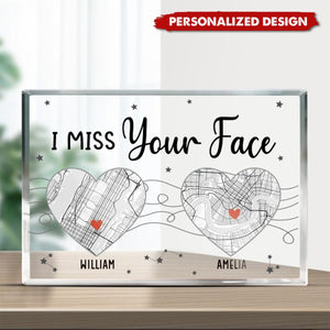 I Miss Your Face-Couple Personalized Map Plaque-Gift For Husband Wife,Anniversary