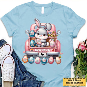 Grandma Bunny With Easter Egg Grandkids Personalized T-shirt