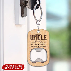 This Grandpa Belongs To Wooden Titles - Personalized Bottle Opener Keychain