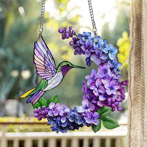 Hummingbird and Lilac Branch Suncatcher Ornament , Lilac Lovers Gift, Gift For Bird Lovers