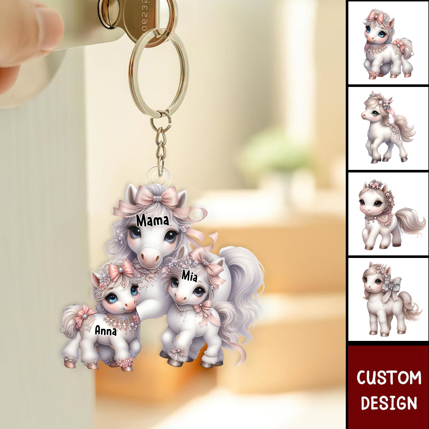 Grandma/Mama Cute Horse With Little Kids - Personalized Acrylic Keychain - Gift For Mom, Grandma