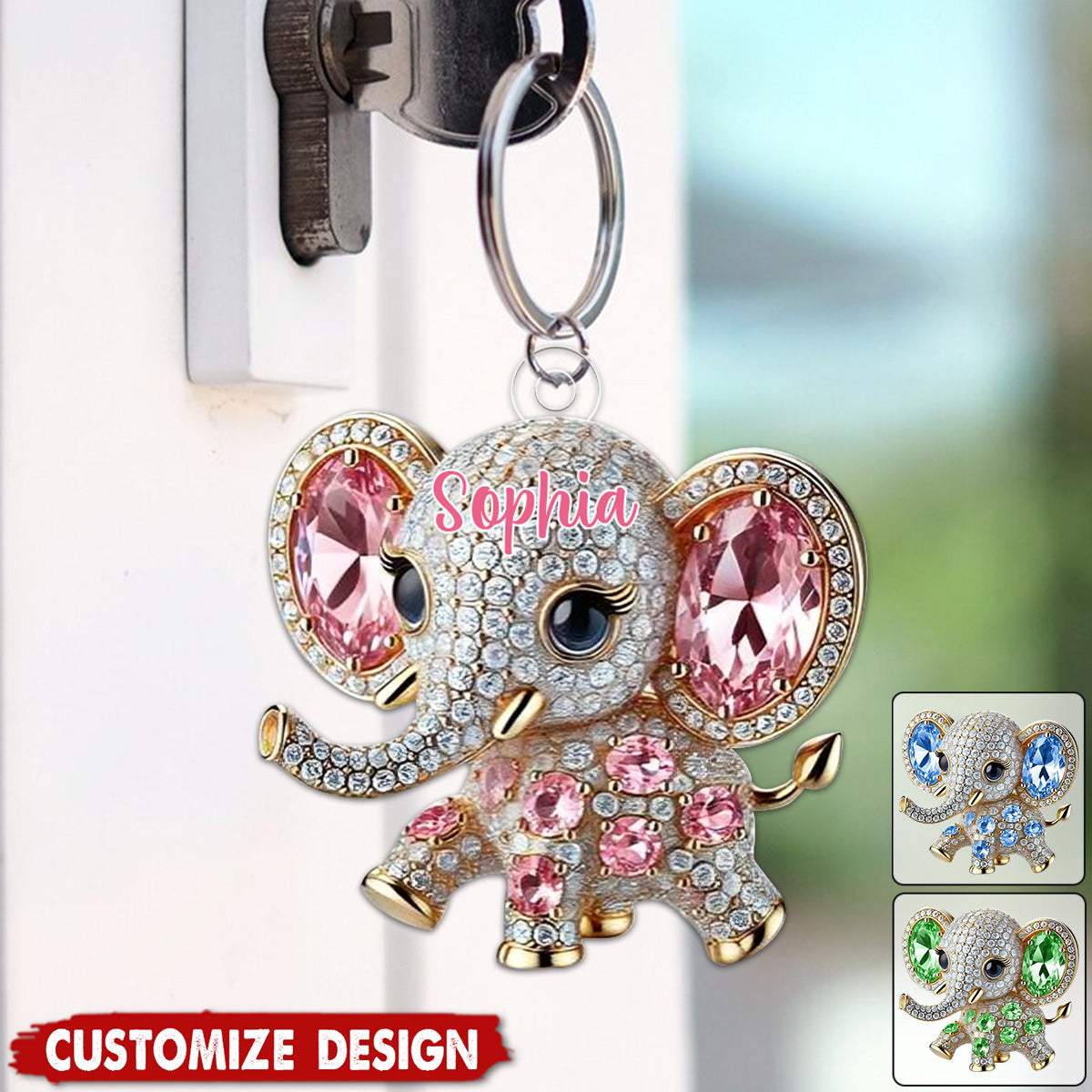 Personalized Elephant Keychain - Gift For Elephant Lovers