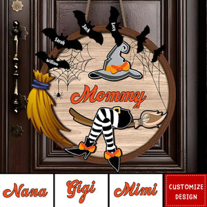 Nana Life Witch Fly With Broom And Enter Kid Names Personalized Wood Sign