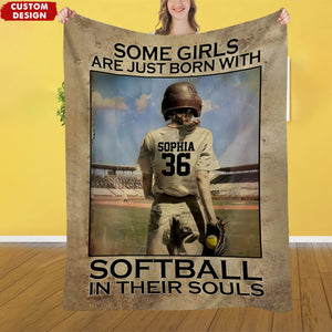 Some Girls Are Just Born With Softball - Personalized Softball Blanket - Gift For Softball Lovers