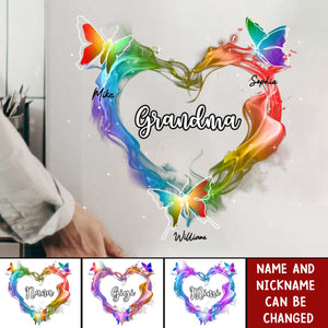 Grandma Mom Colorful Smoke Heart Butterflies Personalized Sticker Decal