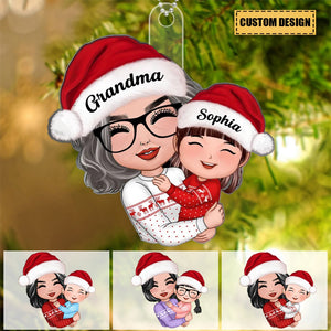 Doll Grandma Mom Hugging Kid - Personalized Christmas Acrylic Ornament