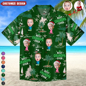 Custom Photo Best Dad Ever Palm Tree And Sailing - Personalized Hawaiian Shirt