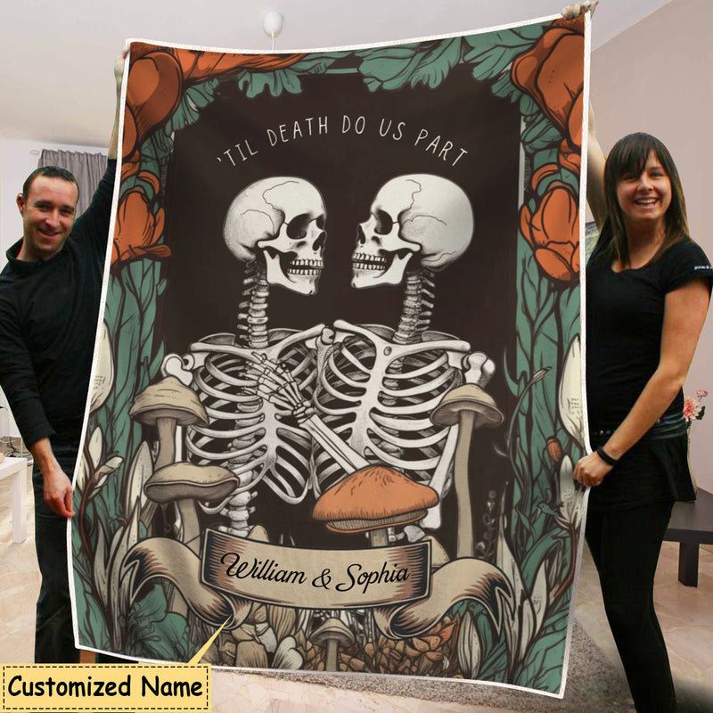 Skeleton Couple Custom Gift 'Til Death Do Us Part' Personalized Blanket