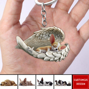 In Angel Wings - Personalized Dog Memorial Keychain, Gift For Dog Lovers