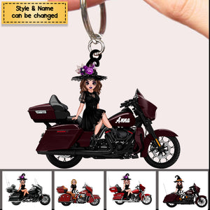 Personalized I Ride A Motorcycle Halloween Ornament / Keychain - Gift For Witch / Girl Bikers