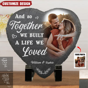 Custom Photo My Favorite Place In All The World Is Next To You - Couple Personalized Custom Heart Shaped Stone With Stand - Gift For Husband Wife, Anniversary