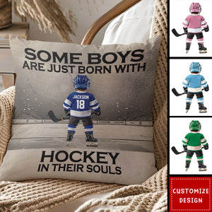 Some Boys Are Just Born With Hockey - Personalized Hockey Kid Pillow - Gift For Hockey Lovers