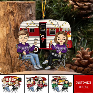 Personalized Couple Christmas Hanging Ornament - Gift For Camping Lover