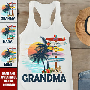 Personalized Grandma Surfboards Summer Tank Top, Custom Grandma And Kids