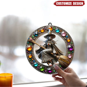 Personalized Witch Window Hanging Flat Suncatcher Ornament, Halloween Gift