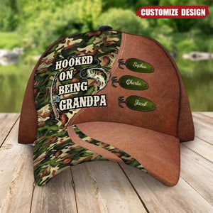 Hooked On Being Fishing Grandpa Papa Personalized Classic Cap, Father's Day Gift For Grandpa, Dad, Husband