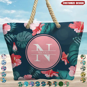 Letter Monogram Tropical Style - Personalized Beach Bag