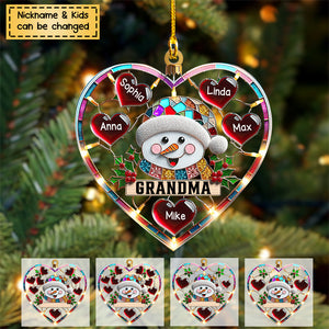 Sparkling Grandma Mom Snowman Heart Kids Personalized Ornament