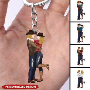 To My Wife Meeting You Was Fate-Personalized Couple Cowboy Keychain