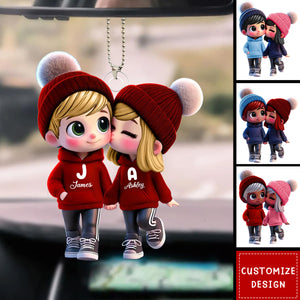 Cute Cartoon Couple Walking Personalized Car Ornament-Gift for Couple