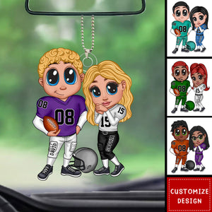 American Football Couple Y2K Style At Field Personalized Acrylic Car Ornament-Gift for Couples