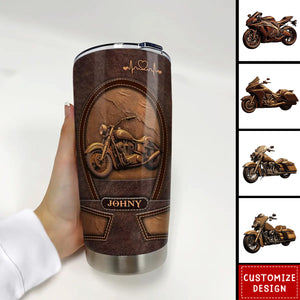 Old Biker Custom Leather Pattern Printed Personalized Tumbler