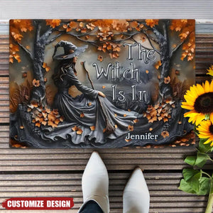 The Witch Is In - Personalized Witch Broom Doormat