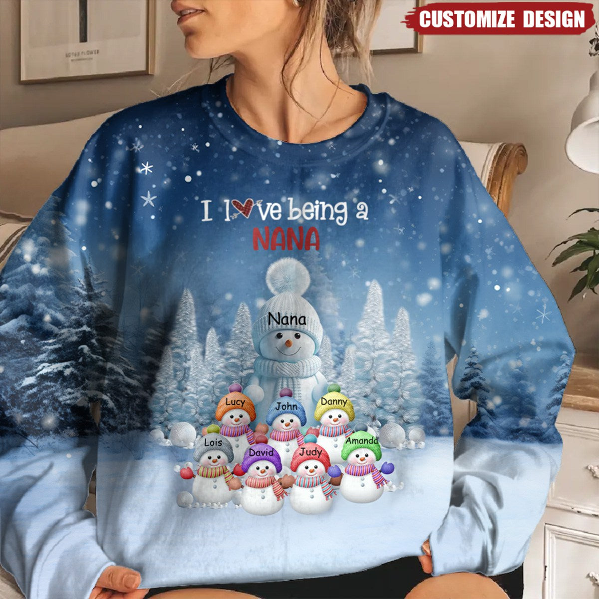 Christmas Blue Vibe Snowman Grandma Mom Colorful Kids Personalized Sweatshirt