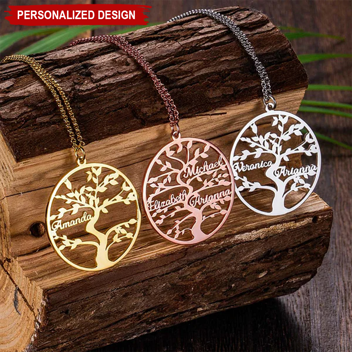 Personalized Family Tree Necklace with 1-13 Name Tree of Life jewelry Christmas Gift for Mom Grandma