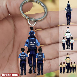 Personalized Police Dad And Kid Keychain - Gift For Family