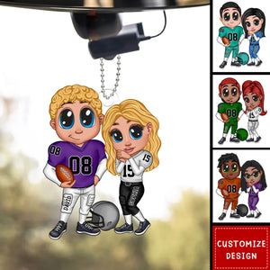 American Football Couple Y2K Style At Field Personalized Acrylic Car Ornament-Gift for Couples