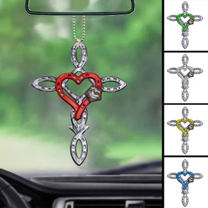 Rustic Horseshoe Cross Car Ornament