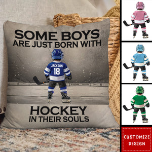 Some Boys Are Just Born With Hockey - Personalized Hockey Kid Pillow - Gift For Hockey Lovers