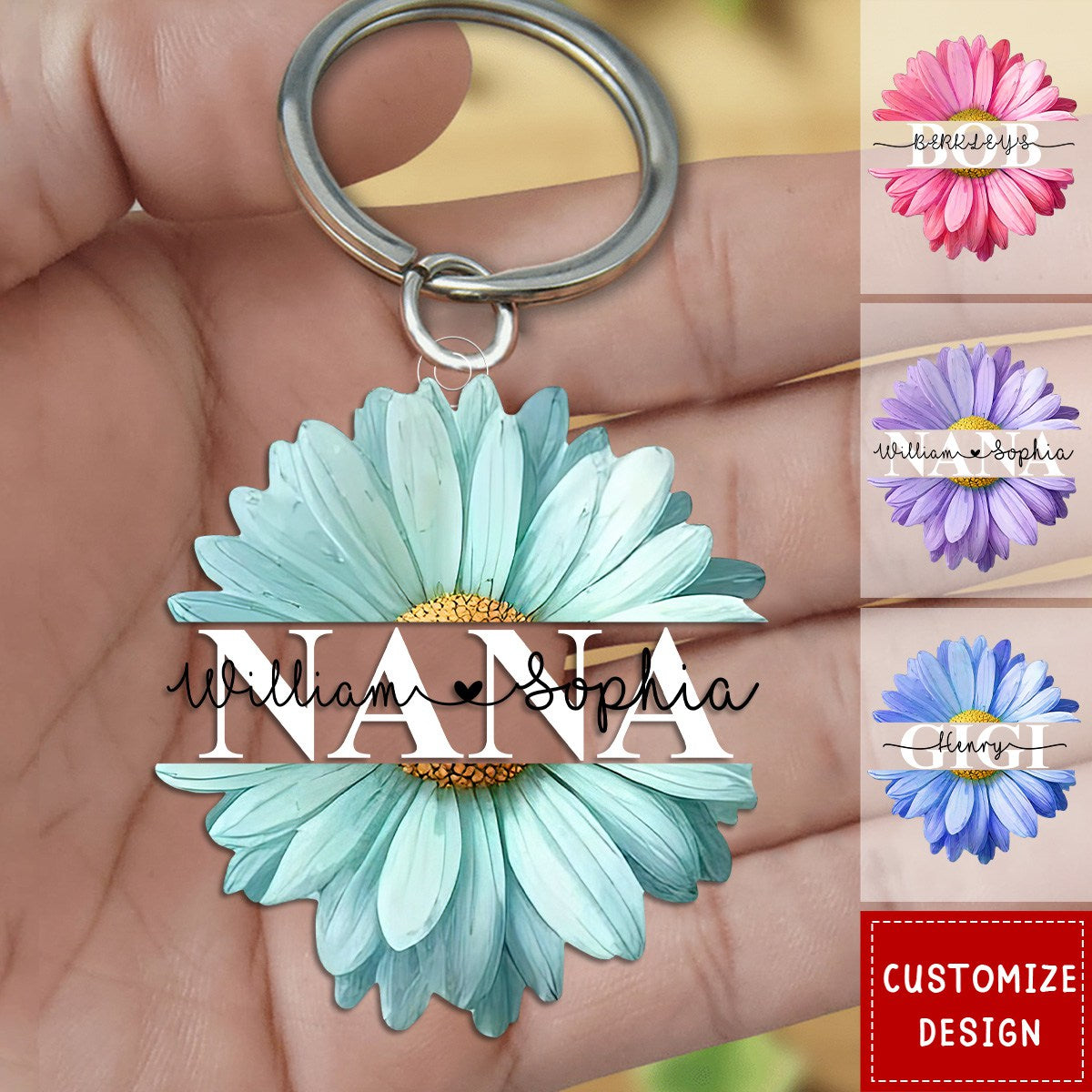 Mom Grandma Flower Daisy Color And Kids Acrylic Keychain