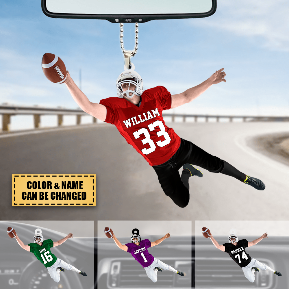 Personalized American Football Player Jumping Ornament