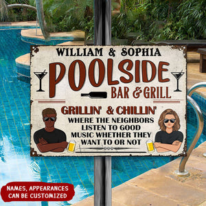 Bar & Grill Where The Neighbor - Swimming Pool Decor - Personalized Custom Classic Metal Signs