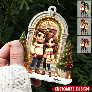 Pretty Couple Standing On The Front Porch Personalized Acrylic Ornament-Christmas Gift For Couple