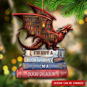 2024 New Release Personalized Book Dragon Christmas Wood Ornament, Gift For Book Lover