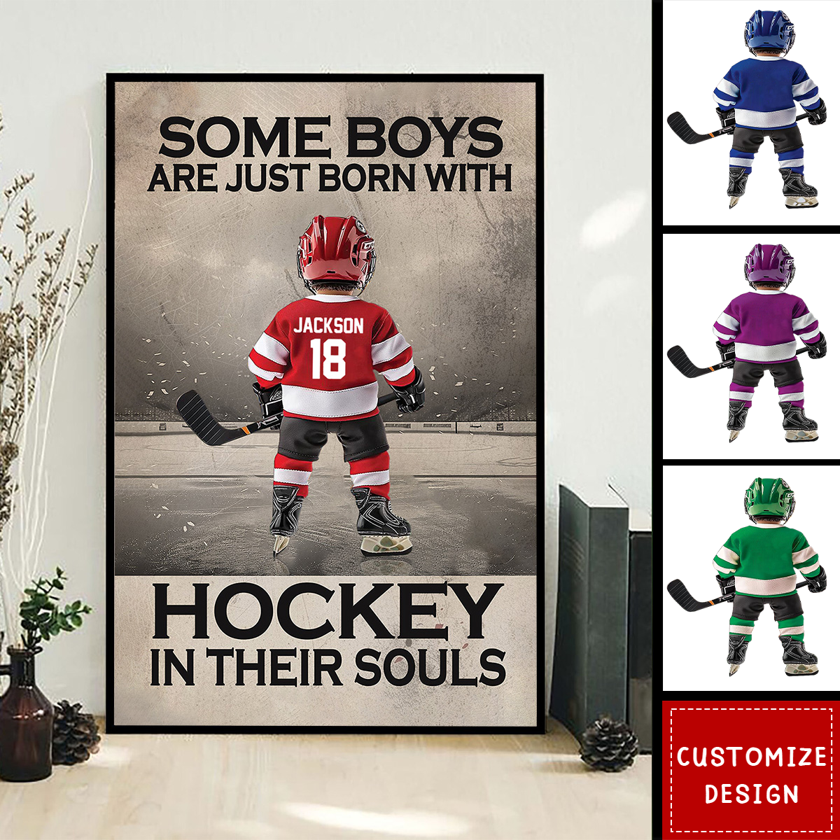 Some Boys Girls Are Just Born With Hockey - Personalized Hockey Kid Poster - Gift For Hockey Lovers