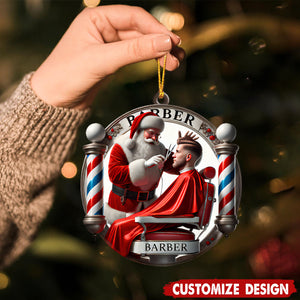 Personalized Barber Christmas Ornament with Santa Gift For Barbers-2024 New Release