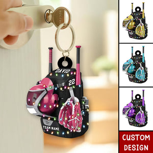 Personalized Baseball Bag with Helmet & Gloves Acrylic Keychain, Gift For Baseball Lovers