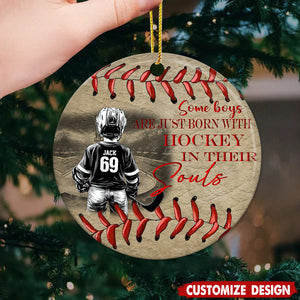 Some Boys Are Just Born With Hockey - Personalized Ceramic Ornament - Gift For Hockey Lover