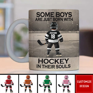 Some Boys Are Just Born With Hockey - Personalized Hockey Kid Mug - Gift For Hockey Lovers