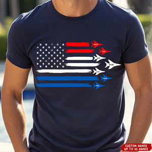 Personalized Kid Names Fighter Jet US Flag Independence Day 4th July T-shirt