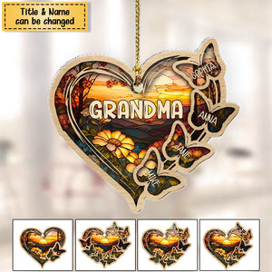 Personalized Christmas Mom Grandma Butterfly Heart Stained Glass Pattern Acrylic Ornament