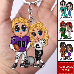 American Football Couple Y2K Style At Field Personalized Acrylic Keychain-Gift For Couple