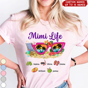 Nana Mimi Grandma Life Sunglasses Beach Vibes Summer Vacation Personalized T-Shirt