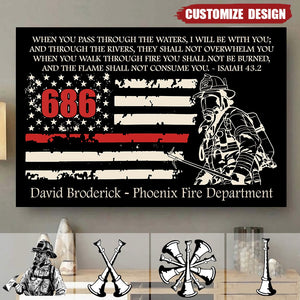 Personalized Poster Firefighter with American Flag