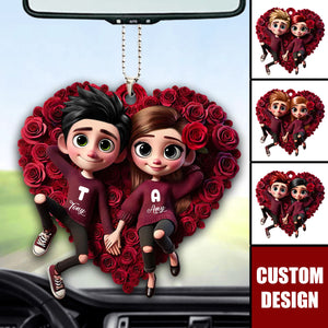 Rose Heart Couple Personalized Car Ornament-Gift For Couple